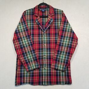 Pendleton Small Pajama Top Plaid Red Tartan Long Line Button Front Classic Sleep